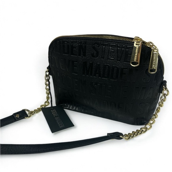Steve Madden | BMaggie Logo Embossed Textured Crossbody Bag Gold Faux Leather - Picture 3 of 8